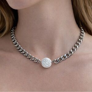Silver Chain Necklace with White Accent
